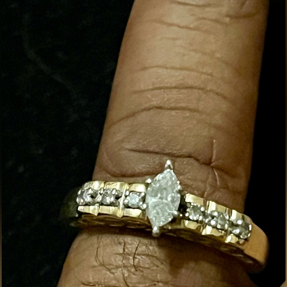 14K Yellow Gold Marquise Cut Natural Diamond Ring – 3.77g Size 7 - Picture 1 of 17